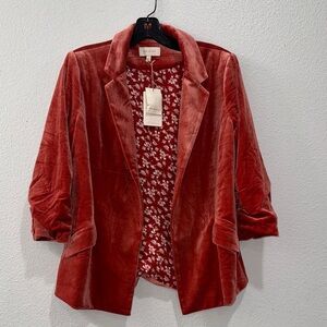 Skies Are Blue Velvet Blazer in Deep Red